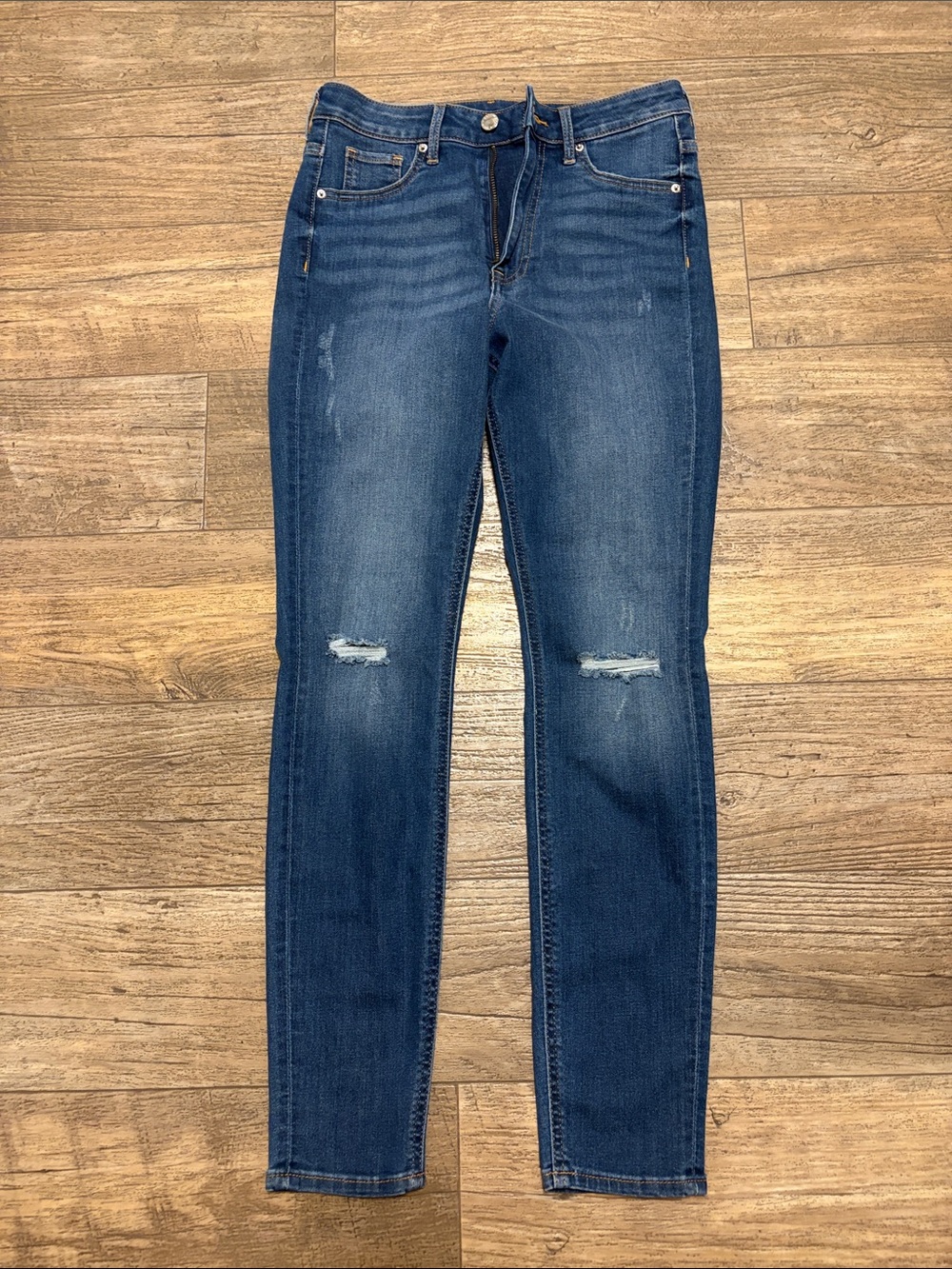 H&M Dark Blue Skinny Jeans with Knee Rips